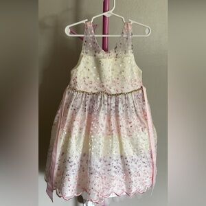 Pink and Cream Tiered Scoop Neck Formal Dress